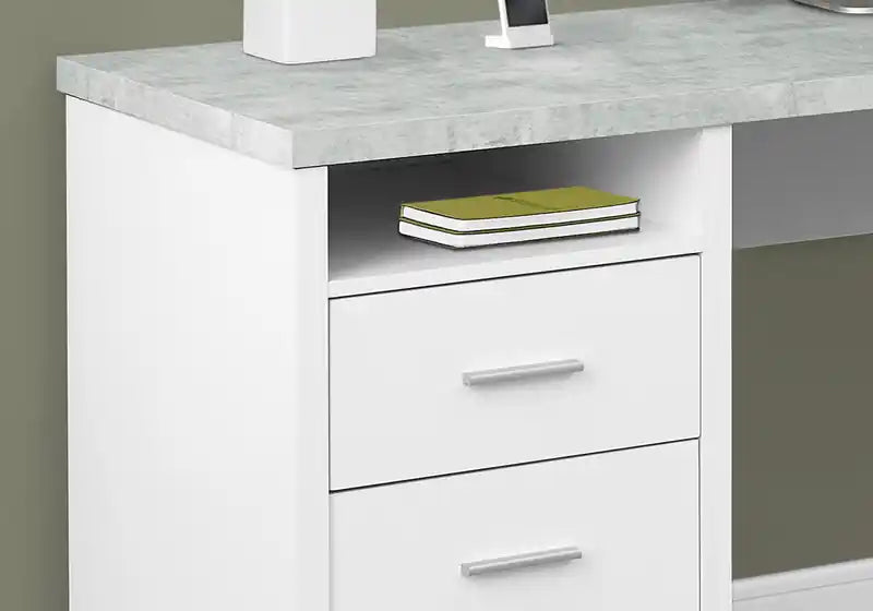 78,75 Bureau d'angle réversible avec 2 tiroirs et rangement - Blanc