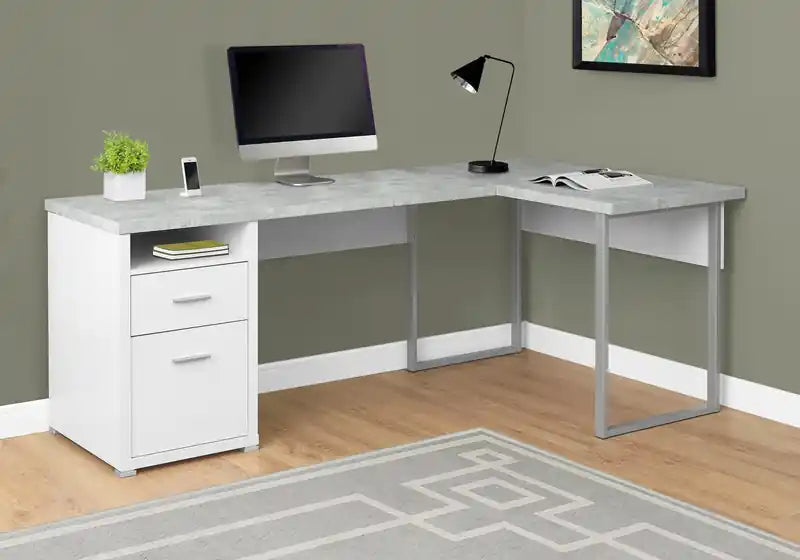 78,75 Bureau d'angle réversible avec 2 tiroirs et rangement - Blanc