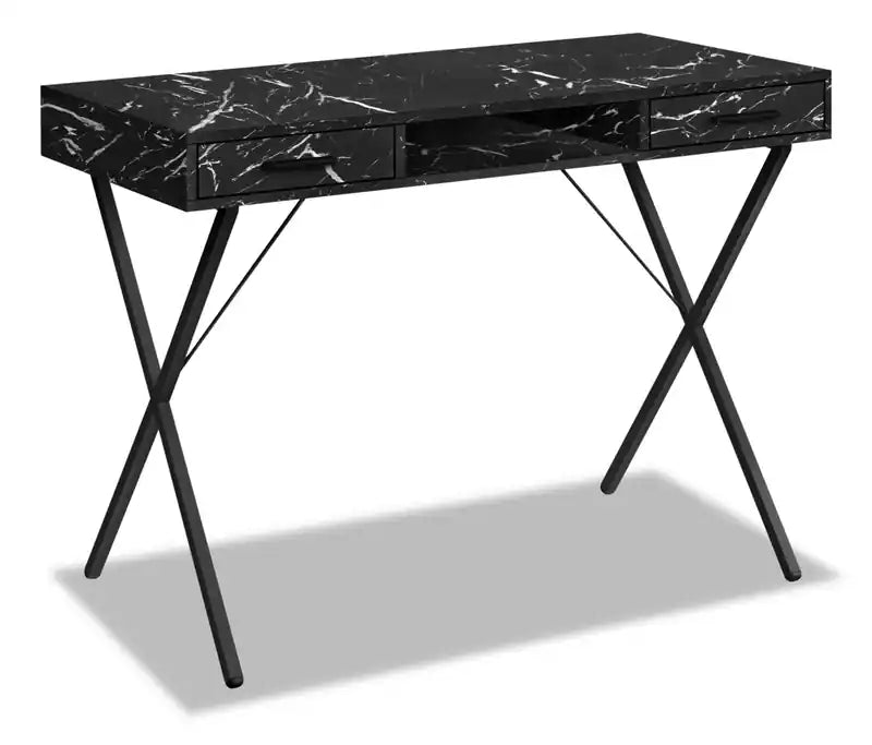 Rowan 42 Office Desk with 2-Drawers & Cubbyhole - Black Marble-Look