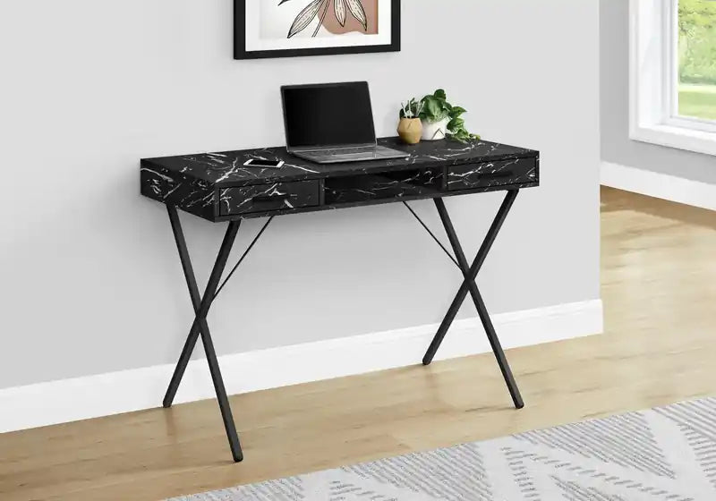 Bureau de 42 po avec 2 tiroirs et compartiment - Look marbre noir