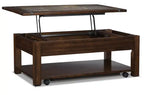 Roanoke 50 Rustic Lift Top Coffee Table with Storage and Shelf - Dark Cherry Wood and Slate Inlay
