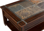 50 tables basses rustiques relevables avec rangement et étagère – Incrustation en bois de cerisier foncé et ardoise