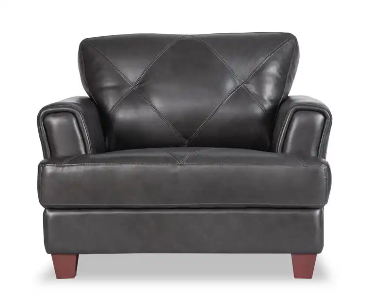 44 Cuir véritable avec surpiqûres à motif losanges et pieds en bois – Vert écume de mer