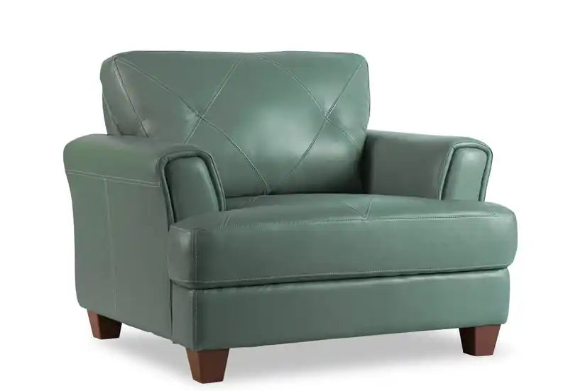 Chateau d'Ax Vita 44 100% Genuine Leather with Diamond Pattern Stitching and Wood Legs - Seafoam Green