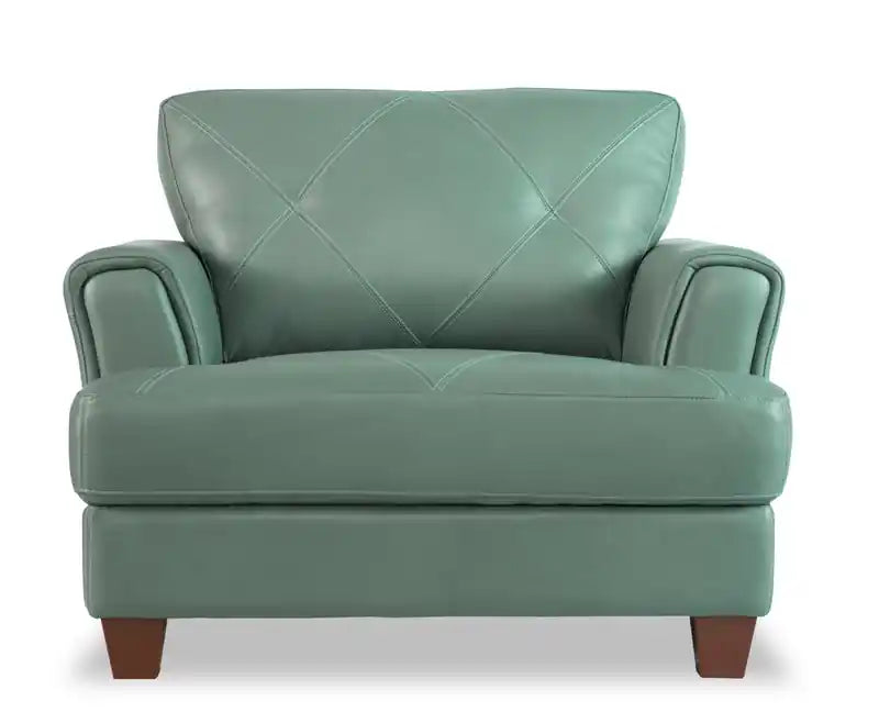 44 Cuir véritable avec surpiqûres à motif losanges et pieds en bois – Vert écume de mer