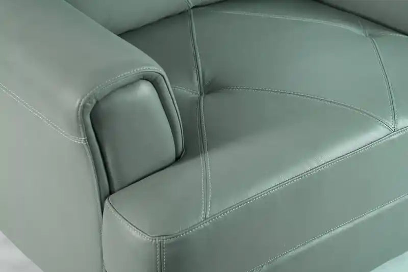 44 Cuir véritable avec surpiqûres à motif losanges et pieds en bois – Vert écume de mer